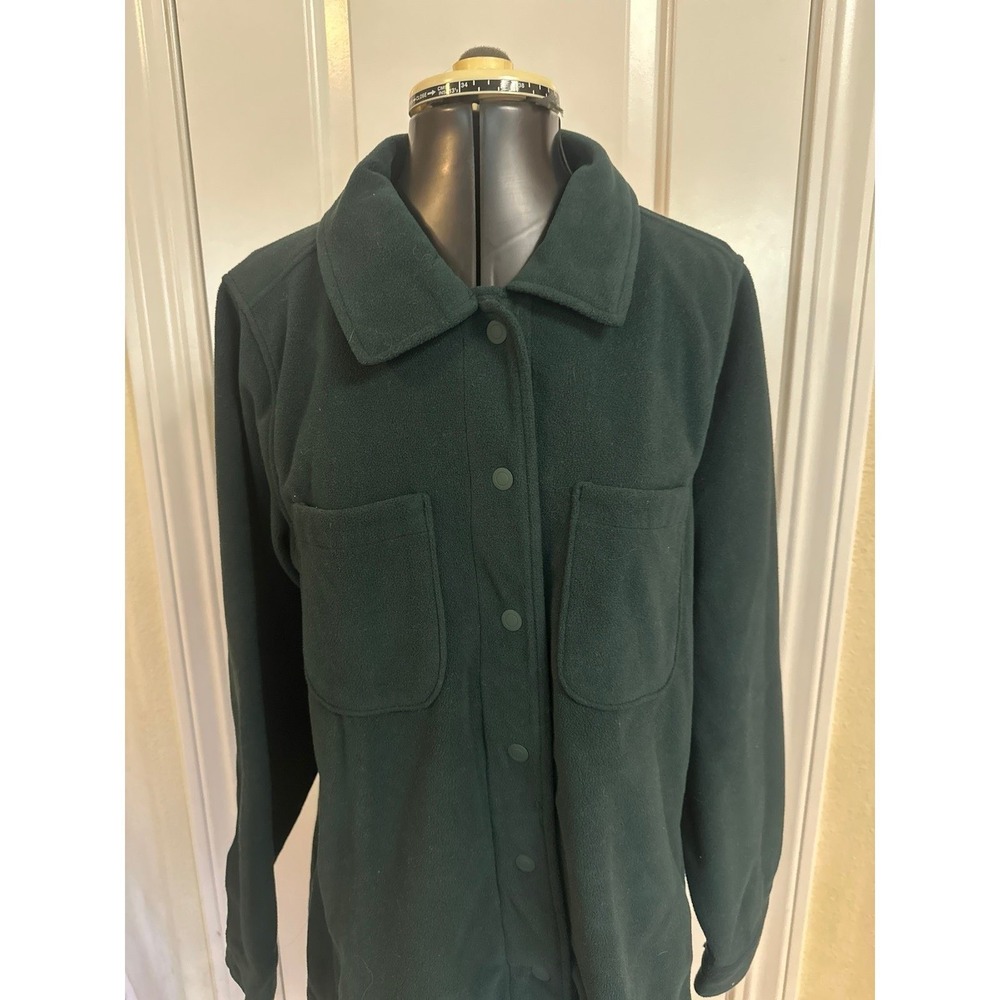 Lands End Fleece Button Up Long Sleeve Shirt Jacket, Women's Medium, Green